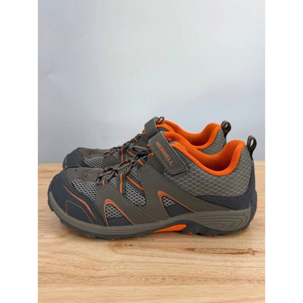 Merrell Kids Trail Chaser Grey Orange Leather Mesh Hiking Trail Shoes MY57109 6W